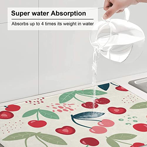 Large Dish Drying Mats For Kitchen Counter Microfiber Kitchen Drying Mat XL Draining Pad Absorbent Quick Drying Dish Mat 18x24 Inch - Cherry - color: Cherry