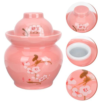 Hemoton Ceramic Pickle Jar with Dual Lid Sealed Food Container 2.5l Traditional Chinese Sauerkraut Crock for Kitchen Storage and Fermentation