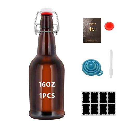 1PC Swing Top Beer Bottles with Easy Flip Top 16 Oz Amber Glass Bottle Set with Airtight Cap for Kombucha, Carbonated Drinks, Brewing, and Fermenting (Amber)
