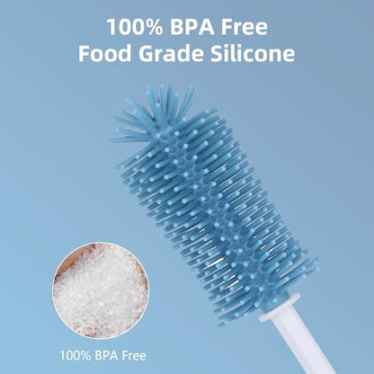 5-in-1 Silicone Bottle Brush Set, Baby Bottle Cleaning Brush with Straw Cleaner & Nipple Brush, BPA-Free Food-Grade Dishwasher Safe for Baby Bottles, Water Bottles, Sippy Cups, Sports Bottles - color: Blue