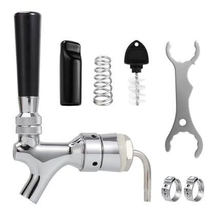 MRbrew Beer Shank Faucet with 1/4'' Barb Fitting, Kegerator Tower Beer Tap Parts - Stainless Core Tap & Hose Clamp, Kegerator Replacement Kit for 3/16'' Liquid Line Homebrew Draft Beer Tower Dispenser