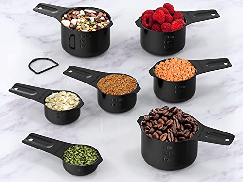 21 Pcs Stainless Steel Measuring Cups and Spoons Set, Wildone Stackable Metal Measuring Cups and Spoons for Cooking & Baking, Includes 7 Cups, 9 Spoons and 5 Mini Spoons（Black） - color: Black