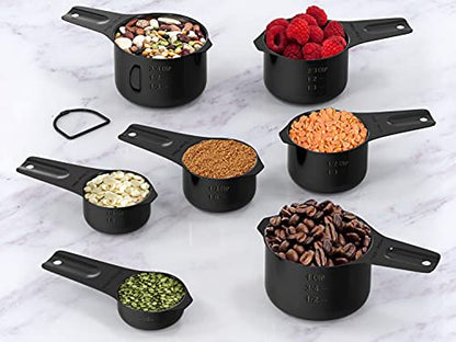 21 Pcs Stainless Steel Measuring Cups and Spoons Set, Wildone Stackable Metal Measuring Cups and Spoons for Cooking & Baking, Includes 7 Cups, 9 Spoons and 5 Mini Spoons（Black） - color: Black