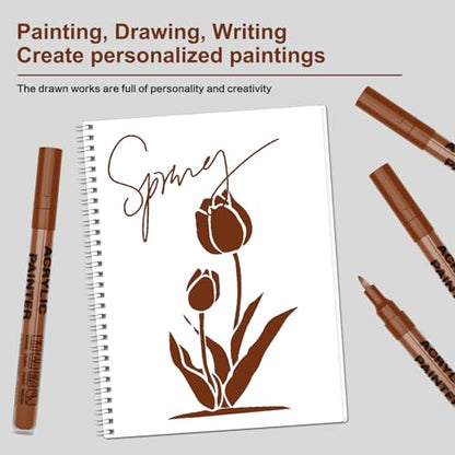 Acrylic Paint Pens Waterproof Markers 2 Brown Permanent Marker Pens Acrylic Pens for Rock Painting Glass Stone Ceramic Metal Fabric Pebble Painting pens Craft Supplies - color: Brown