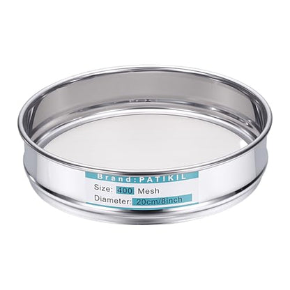 PATIKIL 400 Mesh(0.0385mm) Lab Sieve, 7.9"(20cm) Diameter Sifting Screen 304 Stainless Steel Wire Cloth Fine Mesh Sieve for Industrial Laboratory Home Soil Sifter Dry Sift Screens Hash - size: 400 Mesh(0.0385mm)/7.9"