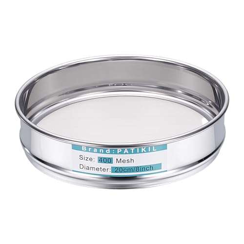 PATIKIL 400 Mesh(0.0385mm) Lab Sieve, 7.9"(20cm) Diameter Sifting Screen 304 Stainless Steel Wire Cloth Fine Mesh Sieve for Industrial Laboratory Home Soil Sifter Dry Sift Screens Hash - size: 400 Mesh(0.0385mm)/7.9"