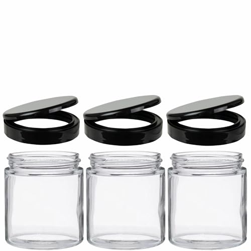 Jarming Collections Mason Jars - 16 oz Glass Extra Wide Mouth Pint Storage Jars with Black Flip Lids - Made in USA - color: 3 Black Flip Plastic Lids-16 OZ