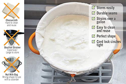Greek Yogurt Strainer Pouch, Organic Cotton (16"X9") / Reusable Cheesecloth Alternative