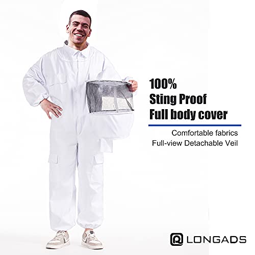 Professional Bee Suits for Men Women Sting Proof with Round Veil, Sting-Proof Full Body Protection Beekeeping Suit with Glove - size: L-for 60-64Inch