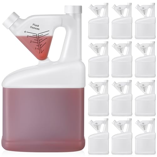 12 Pcs 64 oz Measure Container Tip and Pour Measuring Chemical Containers HDPE Plastic Measuring Bottle, up to 4oz Measure Capacity