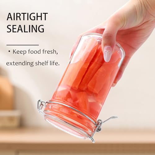 Flrolove 16 oz Glass Jars with Airtight Lid, Air Tight Glass Storage Jars | 6 Pack Glass Food Storage Containers, Leak Proof Rubber Gasket, Glass Canisters for Overnight Oats, Jelly, Coffee, Pickling - size: 16oz*6-cylinder