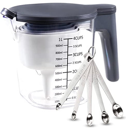 15 Pieces Measuring Cups and Spoons set, Includes 10 Stackable Measuring Cup with Lid and 5 Mini Stainless Steel Measuring Spoons, Teaspoons for Liquid and Dry, BPA Free, Dishwasher Safe | 1 storage cover, 9 stackable cups set and 5 mini teaspoons, BPA-fr