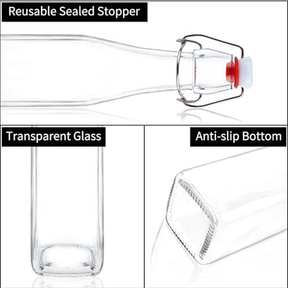 12 Pack 12oz Swing Top Glass Bottles, 375ML Square Bottles with Airtight Stoppers for Kombucha, Kefir, Vanilla Extract, Beer(Bonus Gaskets, Labels and Funnel) - size: 12oz