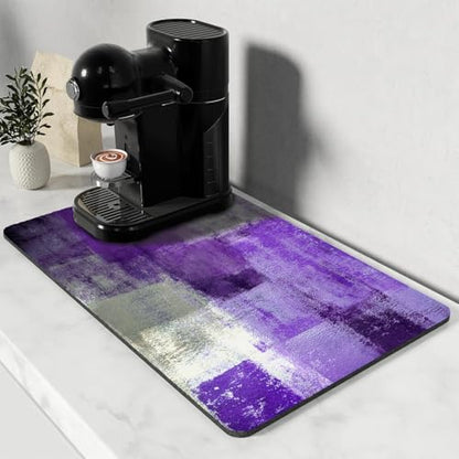 Dish Drying Mat for Kitchen Counter, Purple and Grey Abstract Art, Absorbent Quick Dry Pad with Rubber Backing, Draining Mat Dish Rack Pad for Dishes, Utensils, Countertops, Sinks 12" x 20 - color: Purple and Grey