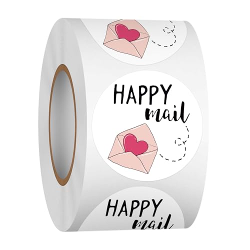 Louise Maelys 1.5 Inch Happy Mail Stickers 500 Pcs Lables for Mail Decorations for Envelopes, Crafts, Scrapbooking Easy Peel & No Residue - color: Happy Mail