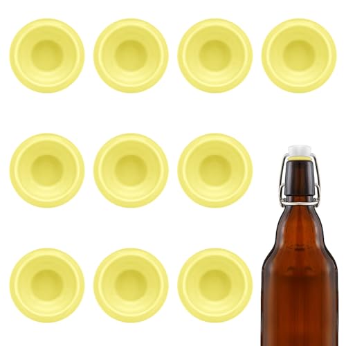 10PCs Dopamine color Silicone Gaskets Washers Seals for Cap Swing Flip Top for Home Brew Beer Soda Bottle Sealing (Lemon Yellow) - color: Lemon Yellow