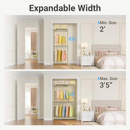 VIPEK X1 Expandable Clothes Rack Heavy Duty Adjustable from 2' to 3'5" with Adjustable Shelves and Hanger Rods, Reach-in & Walk-in Closets Metal Garment Racks Portable Closet, Gold - color: Gold, size: X1