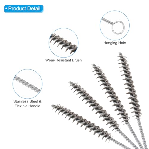 PATIKIL 12" Wire Tube Cleaner, 8Pcs 0.5" Diameter Stainless Steel Wire Tube Cleaner Pipe Cleaning Supplies for Auto Parts, Bottles, Tubes, Silver Tone - size: 0.5"