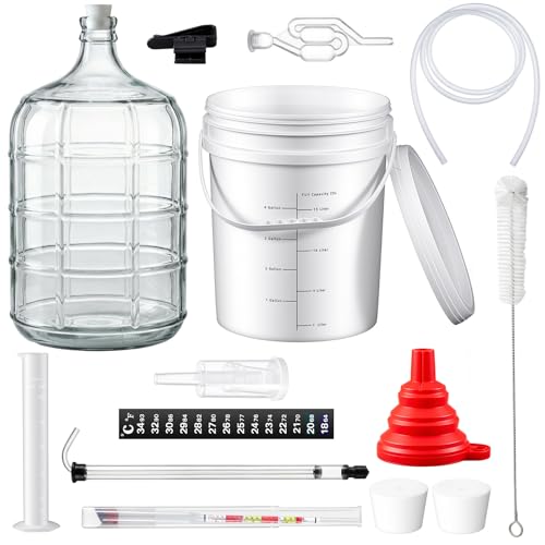 Ziliny Wine Making Kit Include 3Gallon Carboy, 5Gallon Bucket and Lid, Automatic Siphon, Hydrometer, Alcohol Percentage Tester, Bottle Filler, Airlock, Plug Funnel for Primary & Secondary Fermentation - size: 3 Gal Carboy & 5 Gal Bucket