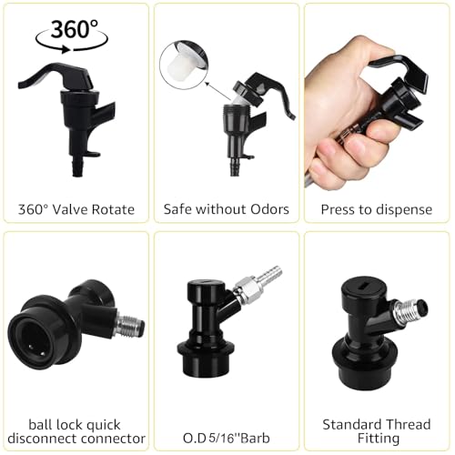 5 FT Ball Lock Beer Line Assembly - Food Grade PVC Corny Keg Beer Line with Picnic Tap Faucet Ball Lock Disconnect Liquid for for Corny Keg Ball Lock Keg Beer Dispenser Homebrew