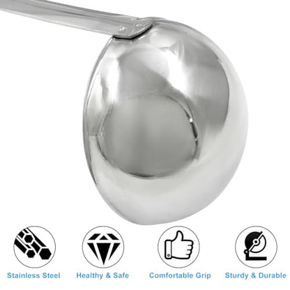 Piutouyar 3 Pcs 4 oz Soup Ladle Set, Stainless Steel Ladle with Long Hooked Handles Kitchen Cooking Serving Ladle Accessories for Cooking Soup Sauce Stews - size: 4 oz