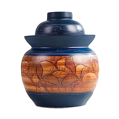 Vintage Fermentation Jar Traditional Chinese Porcelain Pickle Jar,Ceramics Fermenting Crock Kit With Water Seal Airlock Lid, Pickle Jar for Pickles Kimchi, Sauerkrau 5kg - size: 5kg