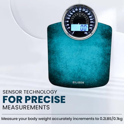 EILISON Highly Advance 2-in-1 Digital & Analog Weighing Scale for Body Weight-400lbs, 4 High Precison GX Sensor Accurate, Thick Tempered Glass, Extra Large Display (Blue) - color: Blue