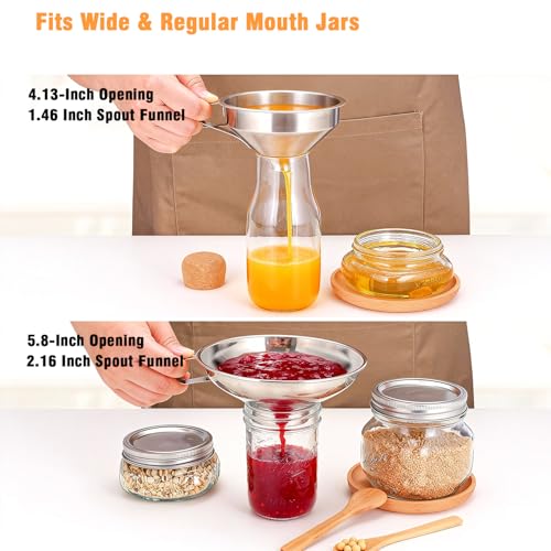 3-Piece Canning Funnel Set with Mesh Strainer - Wide & Regular Mouth Mason Jar Funnels (Large & Small) - for Kitchen, Jam, Spices, Flour & DIY - Stainless Steel