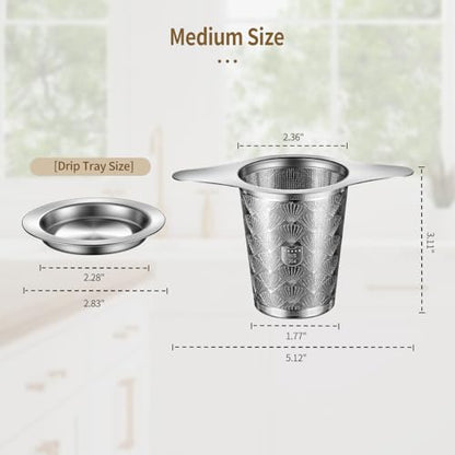 2Pack Extra Fine 18/8 Stainless Steel Tea Infuser BOMANSI BOMS Tea Strainer with Large Capacity & Perfect Size Double Handles for Hanging on Teapots, Mugs, Cups to Steep Loose Leaf Tea and Coffee - style: Fan Design