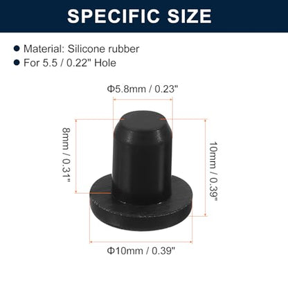 uxcell 32 Pieces Black Rubber Stopper, 5.8mm Plug Holes for 5.5/0.22" Hole - size: 5.5 mm