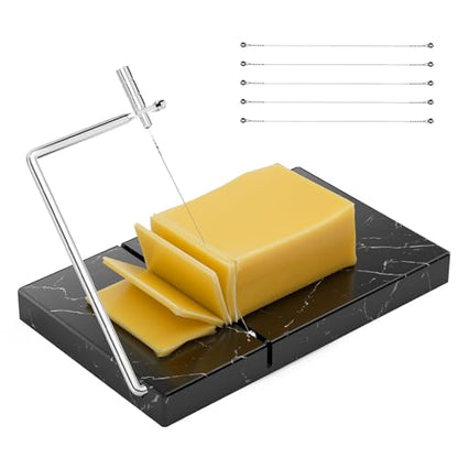 TOPULORS Marble Cheese Slicer with 5 Replacement Thick Cutting Wires, Black | Heavy-Duty 5"x8" Handheld Marble Board Cheese Slicer Cutter, Smoothly Cuts Block Cheese & Butter, Daily Kitchen Gadget - color: Black