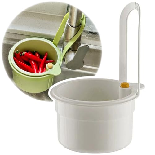 Sink Strainer Kitchen Drain Food Filter Colander Waste Catcher Hanging Fruits Vegetable Multifunction Wash Basket Drainer 1 Pcs Diameter 5.5" (White) - color: White