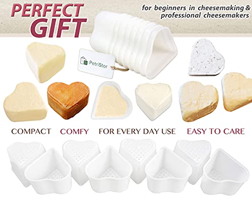 PetriStor 8 pcs Small Cheese Mold Heart 1/3QT - Feta Soft Cheese Mold for Cheese Making - Homemade Cheese Making Supplies - Cream Cheese Form Mold - Molde Para Queso Fresco Casero