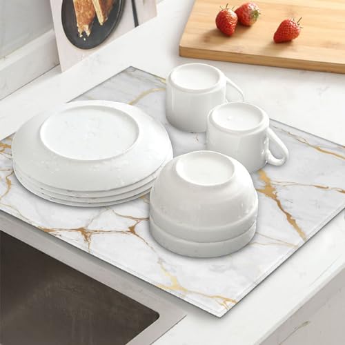 접시 건조 매트 화이트 마블 골드 주방 카운터용 흡수성 40.6 x 45.7cm(16 x 18인치) 극세사 접시 접시 유리 건조 배수 패드 양면 세탁 가능 - color: A011, size: 16" x 18"