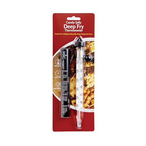 HIC Kitchen Roasting Deep Fry Candy Jelly Thermometer, Easy-Read Glass Tube with Protective Sheath and Temperature Guide - size: 8.5-Inches, style: Deep Fry, Glass, 8.5 Inches