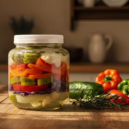 Half Gallon Glass Jars with Lids, 4 Pcs 64 oz Extra Wide Mouth Glass Storage Jars, Plastic Lids with Silicone Rings, for Pantry Organization, Fermentation, Pickling, Dry Food, Flour, Rice