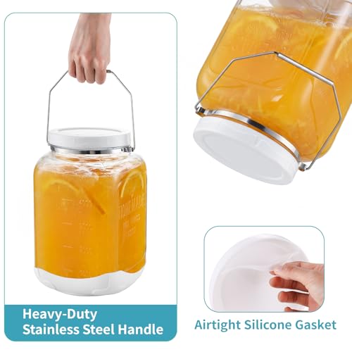 FavorFlavor Glass Jar with Airtight Lid: 2 Pack 1.5 Gallon Wide Mouth Mason Jars with Handles & Non-slip Bases, Large Food Storage Containers with 2 Measurement Mark for Kitchen, Flour, Candy, Cookie
