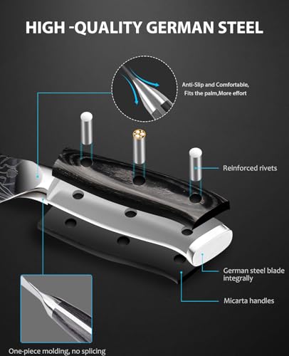 MOSFiATA 8" Super Sharp Professional Chef's Knife with Finger Guard and Knife Sharpener, German High Carbon Stainless Steel EN1.4116 with Micarta Handle and Gift Box - style: 8 inch chef knife