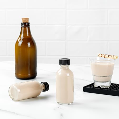 Restaurantware Vetri 2 Ounce Boston Glass Bottles, 48 Sample Bottles With Black Phenolic Caps - Dishwashable, Round, Clear Glass Bottle, For Potion, Juice, Ginger Shots, Whiskey, Liquids - color: Clear, size: 2 oz