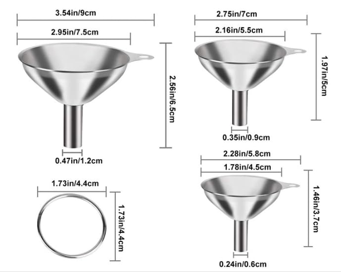 3PCS Kitchen Funnels Set,Stainless Metal Funnel for Filling Bottles - Tiny Small Medium Large for Essential Oils,Spice, Cooking,Powder,Flask，Perfume,Dry Ingredients Powde (Silver) - color: Silver