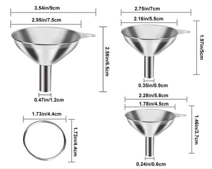 3PCS Kitchen Funnels Set,Stainless Metal Funnel for Filling Bottles - Tiny Small Medium Large for Essential Oils,Spice, Cooking,Powder,Flask，Perfume,Dry Ingredients Powde (Silver) - color: Silver