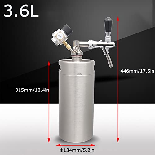 Mini Stainless Steel Beer Keg,Portable Home Dispenser System to Keep Fresh for Home Kitchen Brewing Beer,Keeps Carbonation for Craft Beer Draft and Homebrew,3.6 liters