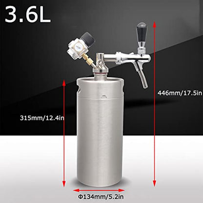 Mini Stainless Steel Beer Keg,Portable Home Dispenser System to Keep Fresh for Home Kitchen Brewing Beer,Keeps Carbonation for Craft Beer Draft and Homebrew,3.6 liters