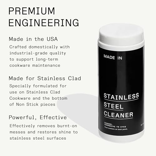 Made In Cookware - Stainless Steel Cleaner - Environmentally Safe Stainless Steel Cleaner for Polishing and Cleaning Pots and Pans - Crafted in USA - 12oz Powder