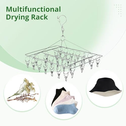 Homaisson 4 PCS Herb Drying Rack, Stainless Steel Hanging Herb Drying Rack with 30 Clips, Windproof Herb Dryer Flower Drying Rack, Space-Saving Drying Rack for Aromatic Herbs Spices Tea Leaves