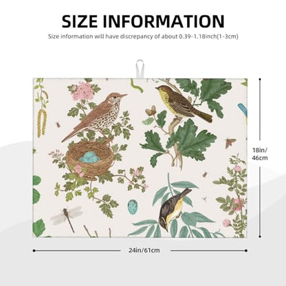 Large Dish Drying Mats For Kitchen Counter Microfiber Kitchen Drying Mat XL Draining Pad Absorbent Quick Drying Dish Mat 18x24 Inch - Garden Birds - color: Garden Birds