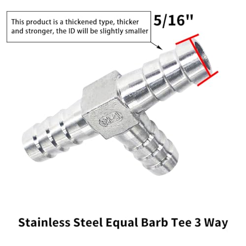 5/16" Tee Hose Barb Fitting Stainless Steel Equal Barb 3 Way T shaped Splitter Joint Connector Adapter Union Fitting for Fuel Gas Liquid Air(Thickened version-2Pcs) - size: 5/16 Inch, style: 2 Pcs
