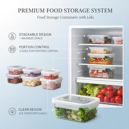 Food Storage Containers with Lids, Stackable PP Plastic Bins for Refrigerator & Pantry Organization, Clear Design for Leftovers and Prep Ingredients - size: 6.65 x 4.72 x 2.8 in