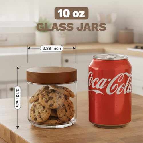 Bumobum 10 oz Small Glass Jars with Lids, Glass Container with Acacia Wood Airtight Lid, Wide Mouth Canisters for Chia Pudding Loose Tea Coffee Meal Prep Parfait Salad Snacks Yogurt Spice, 4-Pack - color: 10oz