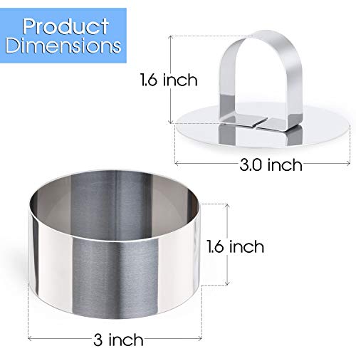 HULISEN Round Cake Ring Mold, Stainless Steel 3” Cooking Crumpet Rings with 1 Pusher & 4 Food Form, Tuna Tartare Mold for Pancake, Salad, Mousse - size: 4 Round/ Set-3 Inch with Pusher